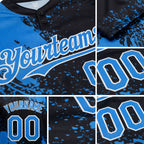 Custom Black Electric Blue-White 3D Pattern Abstract Brush Stroke Two-Button Unisex Softball Jersey detail