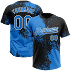 Custom Black Electric Blue-White 3D Pattern Abstract Brush Stroke Two-Button Unisex Softball Jersey photo 1