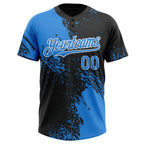 Custom Black Electric Blue-White 3D Pattern Abstract Brush Stroke Two-Button Unisex Softball Jersey photo 2