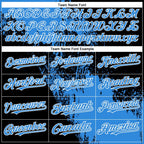 Custom Black Electric Blue-White 3D Pattern Abstract Brush Stroke Two-Button Unisex Softball Jersey photo 4