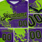 Custom Neon Green Black-Purple 3D Pattern Abstract Brush Stroke Two-Button Unisex Softball Jersey detail