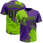 Custom Neon Green Black-Purple 3D Pattern Abstract Brush Stroke Two-Button Unisex Softball Jersey photo 1