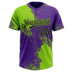 Custom Neon Green Black-Purple 3D Pattern Abstract Brush Stroke Two-Button Unisex Softball Jersey photo 2
