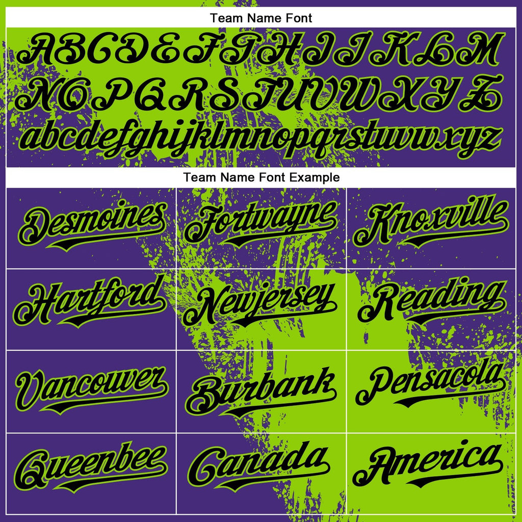 Custom Neon Green Black-Purple 3D Pattern Abstract Brush Stroke Two-Button Unisex Softball Jersey photo 4