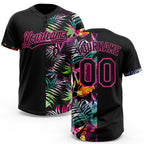 Custom Black Pink 3D Pattern Hawaii Tropical Palm Leaves Two-Button Unisex Softball Jersey