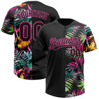 Custom Black Pink 3D Pattern Hawaii Tropical Palm Leaves Two-Button Unisex Softball Jersey photo 1