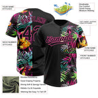 Custom Black Pink 3D Pattern Hawaii Tropical Palm Leaves Two-Button Unisex Softball Jersey photo 3