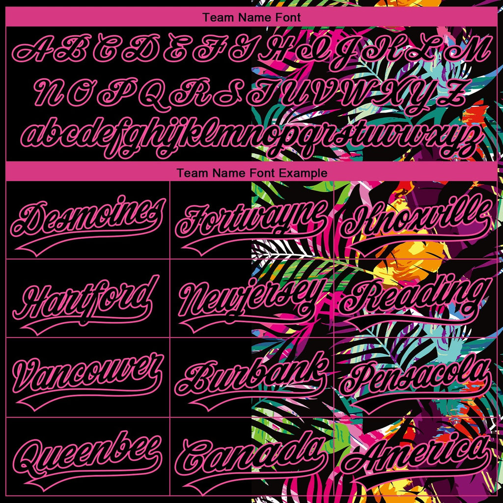 Custom Black Pink 3D Pattern Hawaii Tropical Palm Leaves Two-Button Unisex Softball Jersey photo 4