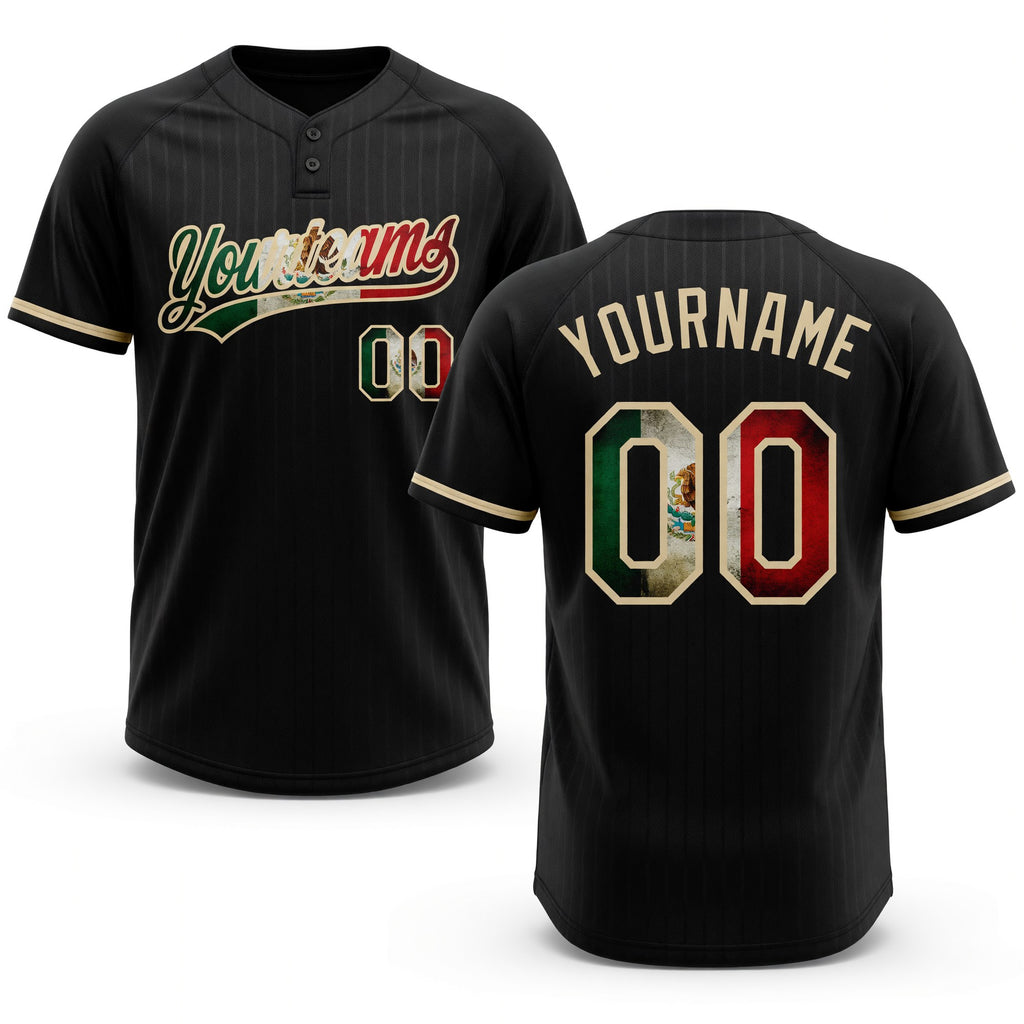 Custom Black Vintage Mexican Flag-City Cream Two-Button Unisex Softball Jersey