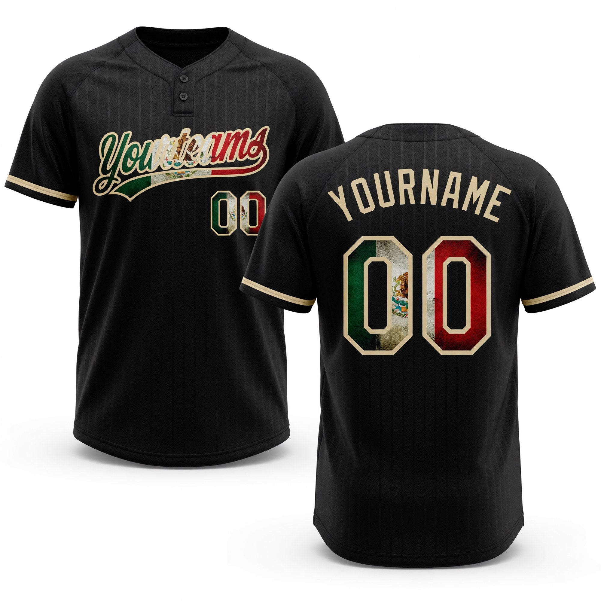 Custom Black Vintage Mexican Flag-City Cream Two-Button Unisex Softball Jersey