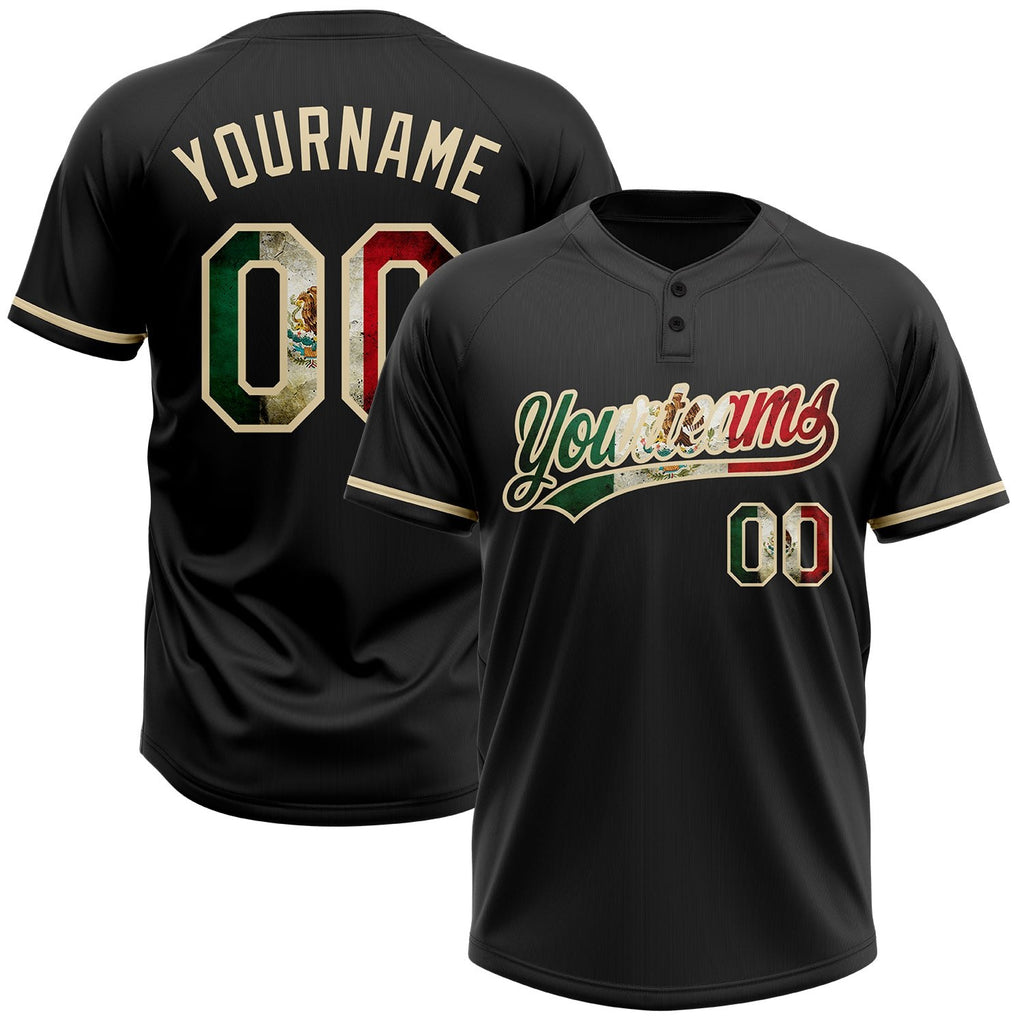 Custom Black Vintage Mexican Flag-City Cream Two-Button Unisex Softball Jersey photo 1