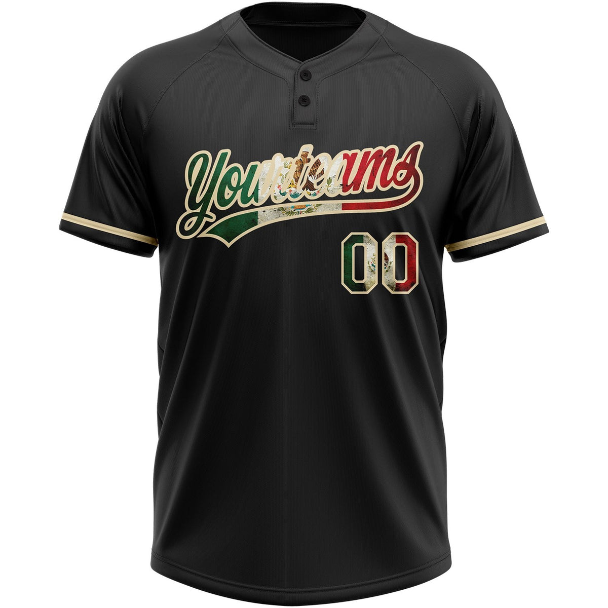 Custom Black Vintage Mexican Flag-City Cream Two-Button Unisex Softball Jersey photo 2