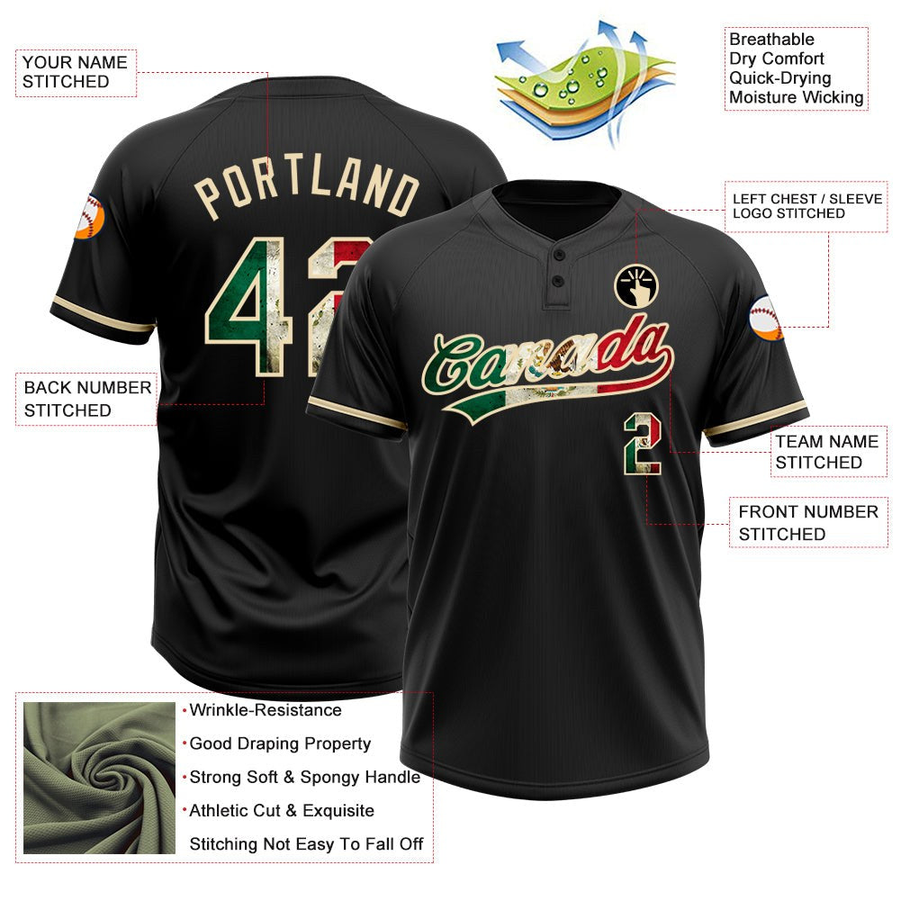 Custom Black Vintage Mexican Flag-City Cream Two-Button Unisex Softball Jersey photo 3