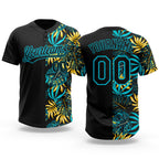 Custom Black Lakes Blue 3D Pattern Hawaii Tropical Palm Leaves Two-Button Unisex Softball Jersey