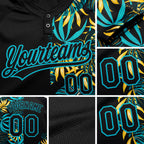 Custom Black Lakes Blue 3D Pattern Hawaii Tropical Palm Leaves Two-Button Unisex Softball Jersey detail