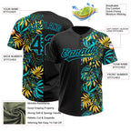 Custom Black Lakes Blue 3D Pattern Hawaii Tropical Palm Leaves Two-Button Unisex Softball Jersey photo 3