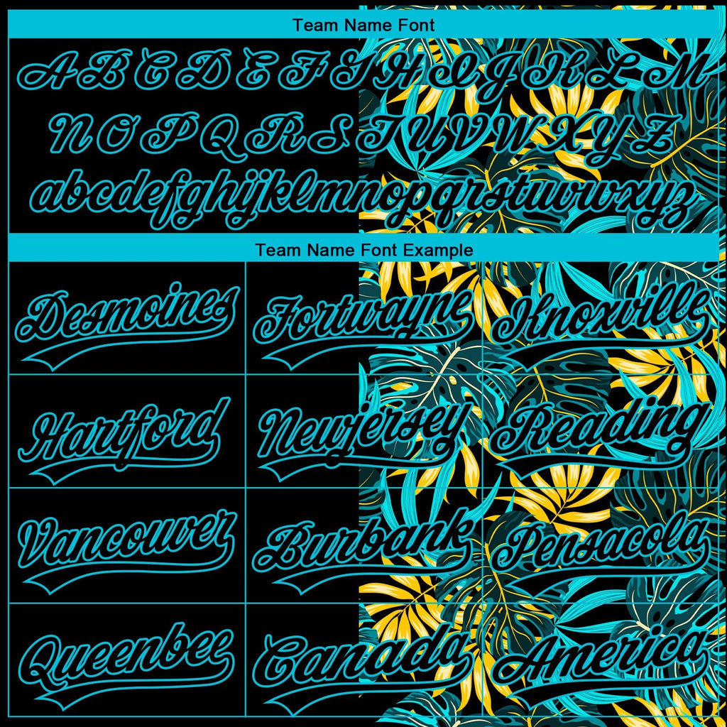 Custom Black Lakes Blue 3D Pattern Hawaii Tropical Palm Leaves Two-Button Unisex Softball Jersey photo 4
