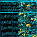 Custom Black Lakes Blue 3D Pattern Hawaii Tropical Palm Leaves Two-Button Unisex Softball Jersey photo 4