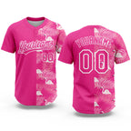 Custom Pink White 3D Pattern Tropical Palm Leaves And Famingo Two-Button Unisex Softball Jersey