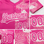 Custom Pink White 3D Pattern Tropical Palm Leaves And Famingo Two-Button Unisex Softball Jersey detail