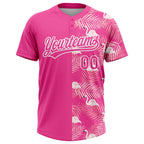 Custom Pink White 3D Pattern Tropical Palm Leaves And Famingo Two-Button Unisex Softball Jersey photo 2