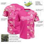 Custom Pink White 3D Pattern Tropical Palm Leaves And Famingo Two-Button Unisex Softball Jersey photo 3