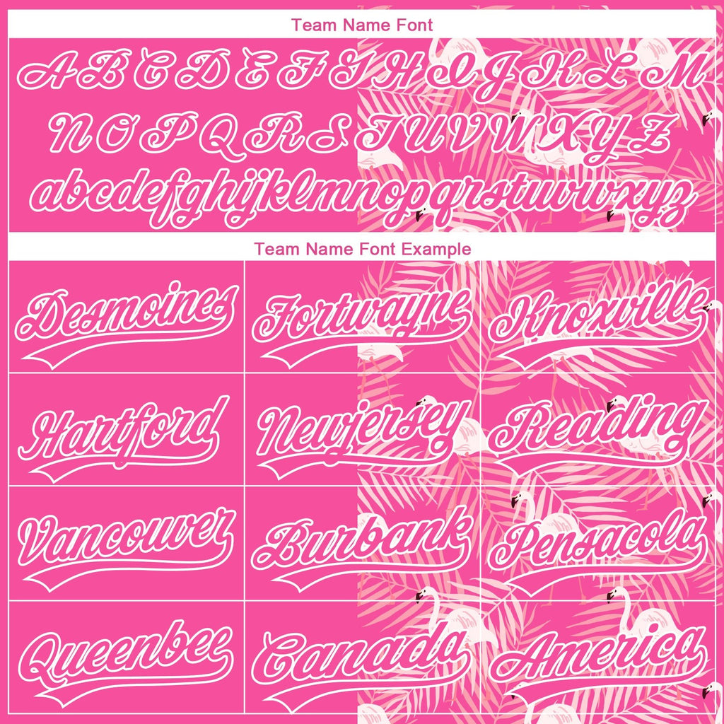 Custom Pink White 3D Pattern Tropical Palm Leaves And Famingo Two-Button Unisex Softball Jersey photo 4