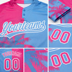 Custom Pink Light Blue-White 3D Pattern Hawaii Coconut Trees Two-Button Unisex Softball Jersey detail