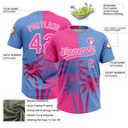 Custom Pink Light Blue-White 3D Pattern Hawaii Coconut Trees Two-Button Unisex Softball Jersey photo 3