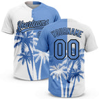 Custom White Light Blue-Black 3D Pattern Hawaii Coconut Trees Two-Button Unisex Softball Jersey