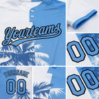 Custom White Light Blue-Black 3D Pattern Hawaii Coconut Trees Two-Button Unisex Softball Jersey detail