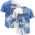 Custom White Light Blue-Black 3D Pattern Hawaii Coconut Trees Two-Button Unisex Softball Jersey photo 1