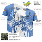 Custom White Light Blue-Black 3D Pattern Hawaii Coconut Trees Two-Button Unisex Softball Jersey photo 3