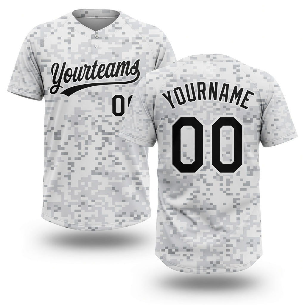 Custom Camo Black-White 3D Arctic Camouflage Two-Button Unisex Softball Jersey