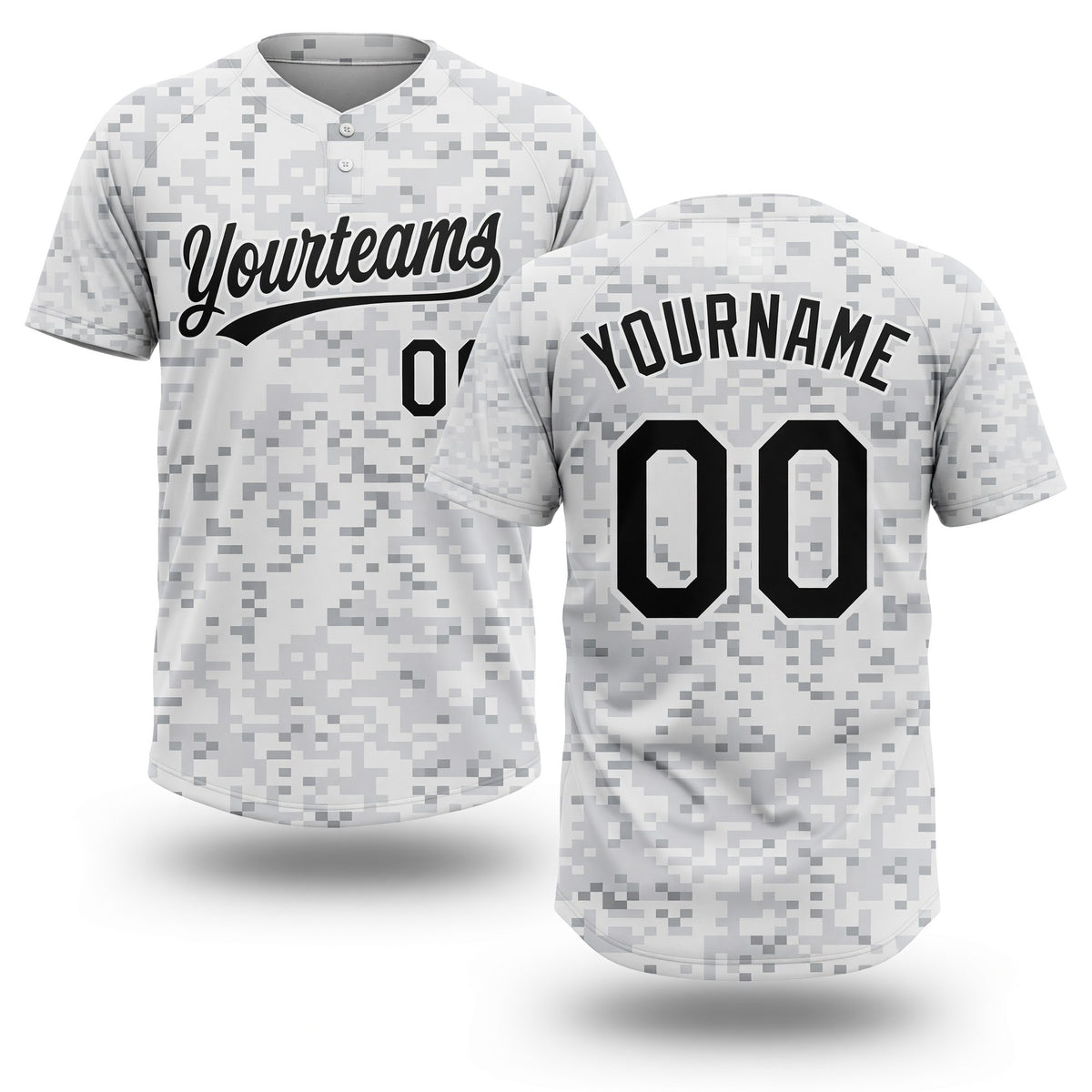 Custom Camo Black-White 3D Arctic Camouflage Two-Button Unisex Softball Jersey