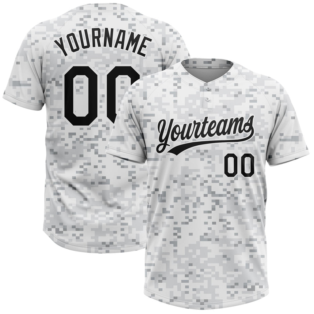 Custom Camo Black-White 3D Arctic Camouflage Two-Button Unisex Softball Jersey photo 1