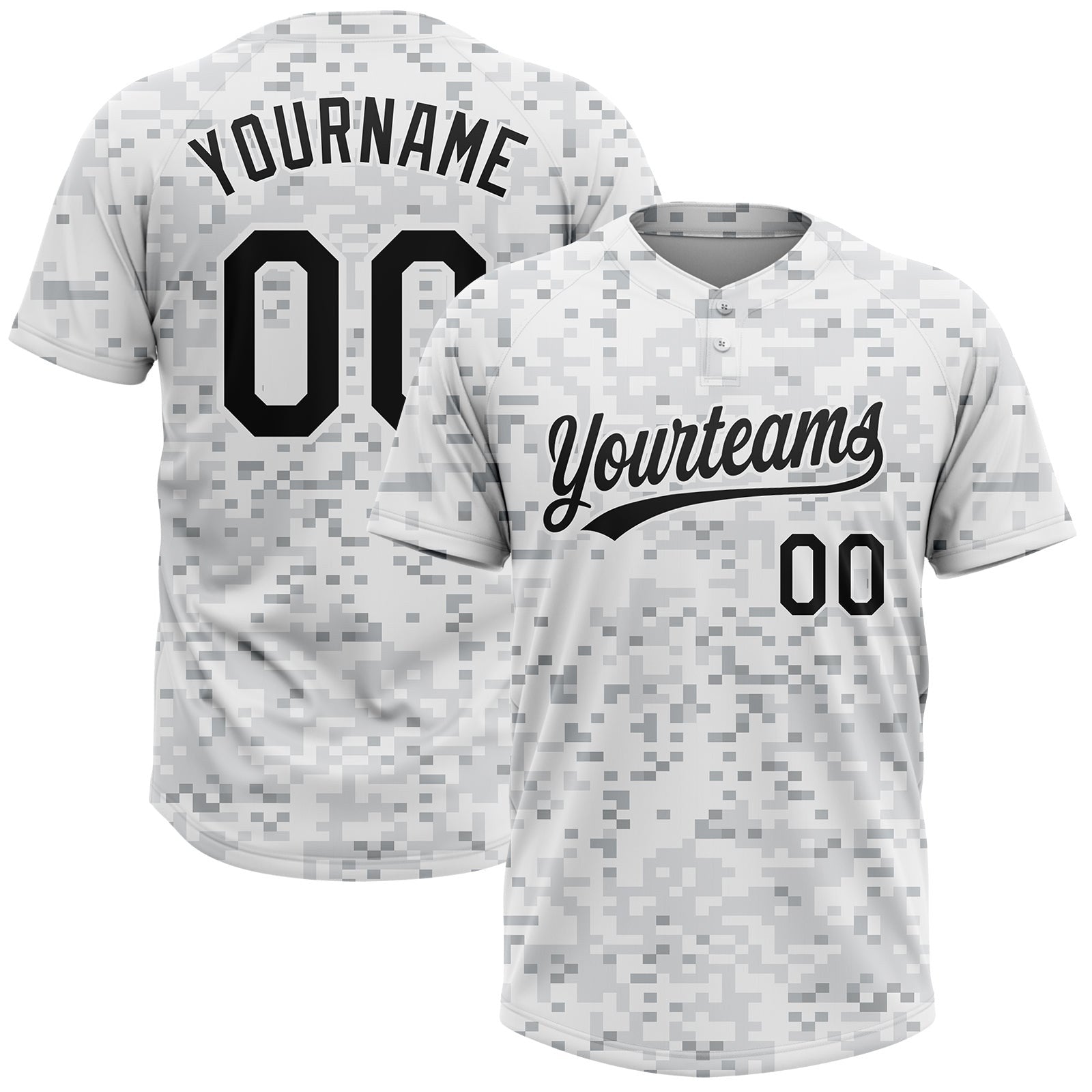 Custom Camo Black-White 3D Arctic Camouflage Two-Button Unisex Softball Jersey photo 1