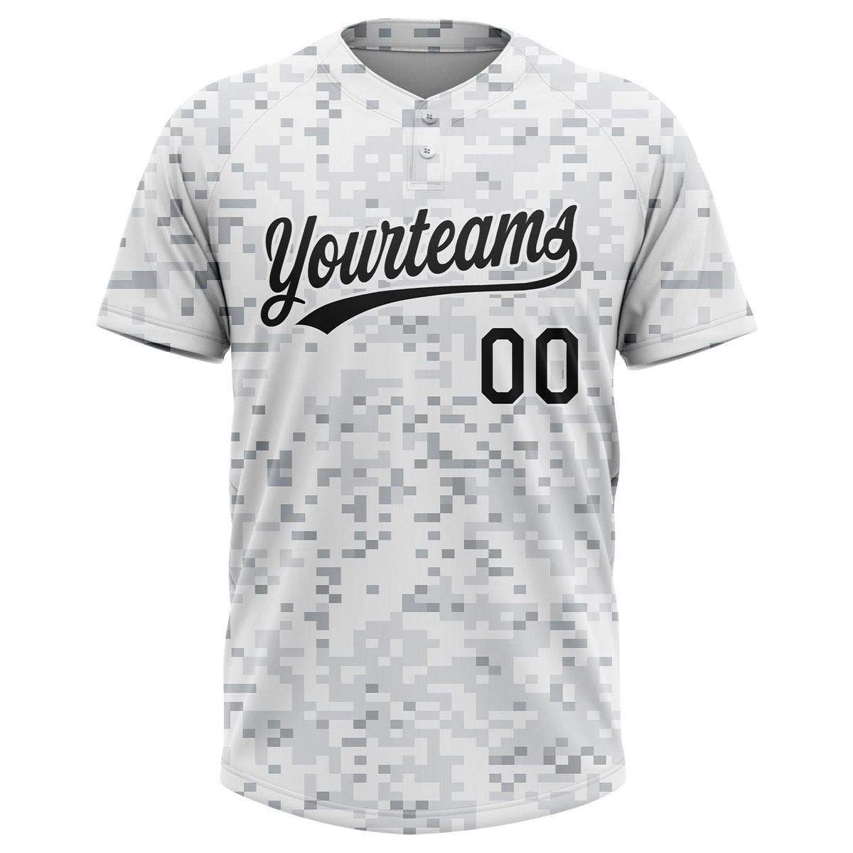 Custom Camo Black-White 3D Arctic Camouflage Two-Button Unisex Softball Jersey photo 2