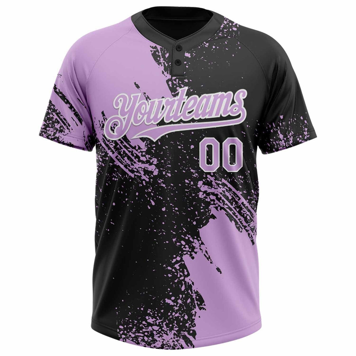 Custom Light Purple Black-White 3D Pattern Abstract Brush Stroke Two-Button Unisex Softball Jersey photo 2