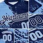 Custom Light Blue Navy-White 3D Pattern Abstract Brush Stroke Two-Button Unisex Softball Jersey detail