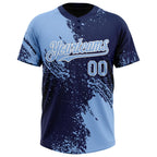 Custom Light Blue Navy-White 3D Pattern Abstract Brush Stroke Two-Button Unisex Softball Jersey photo 2