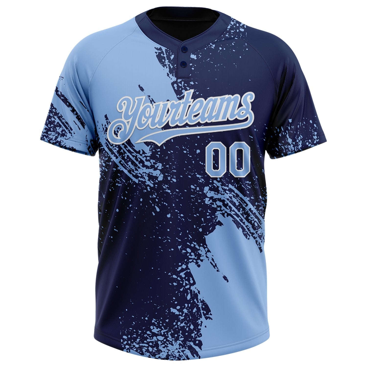 Custom Light Blue Navy-White 3D Pattern Abstract Brush Stroke Two-Button Unisex Softball Jersey photo 2