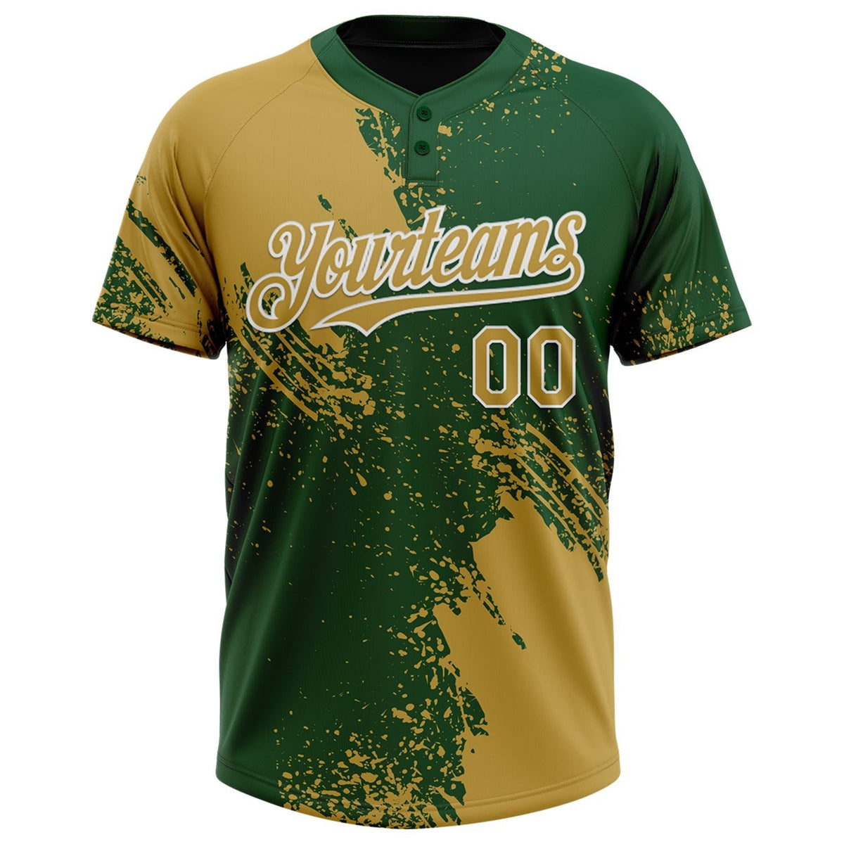 Custom Old Gold Green-White 3D Pattern Abstract Brush Stroke Two-Button Unisex Softball Jersey photo 2