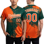 Custom Orange Green-White 3D Pattern Abstract Brush Stroke Two-Button Unisex Softball Jersey worn front and back