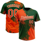 Custom Orange Green-White 3D Pattern Abstract Brush Stroke Two-Button Unisex Softball Jersey