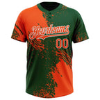Custom Orange Green-White 3D Pattern Abstract Brush Stroke Two-Button Unisex Softball Jersey photo 2