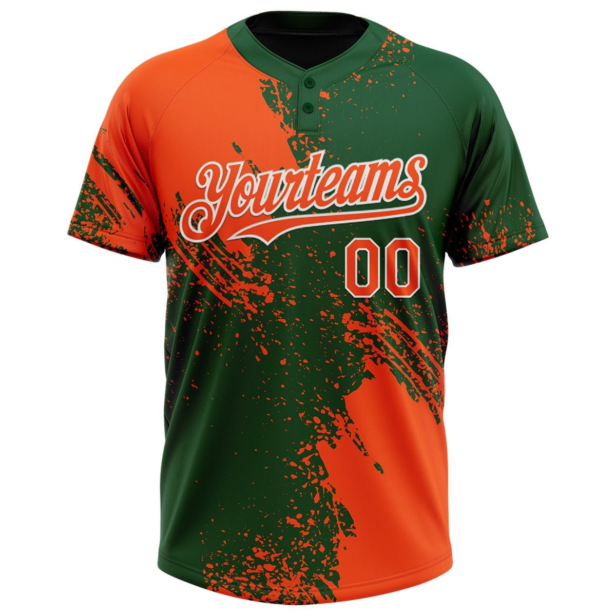 Custom Orange Green-White 3D Pattern Abstract Brush Stroke Two-Button Unisex Softball Jersey photo 2