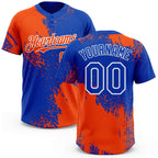 Custom Orange Thunder Blue-White 3D Pattern Abstract Brush Stroke Two-Button Unisex Softball Jersey