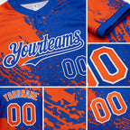 Custom Orange Thunder Blue-White 3D Pattern Abstract Brush Stroke Two-Button Unisex Softball Jersey detail