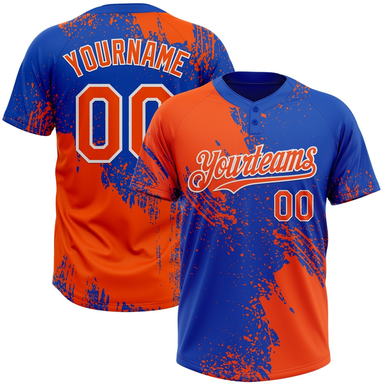 Custom Orange Thunder Blue-White 3D Pattern Abstract Brush Stroke Two-Button Unisex Softball Jersey photo 1
